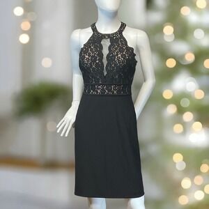 Morgan & Co Black Lace Halter Dress Junior Size 5 Elegant Party Prom Formal